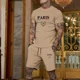 thumbnail image 5 of Conjunto de 2 piezas de camiseta de manga corta y pantalones cortos divididos de moda de verano 2024 para hombre, ropa deportiva de moda, conjunto informal para correr para hombre, 5 of 5