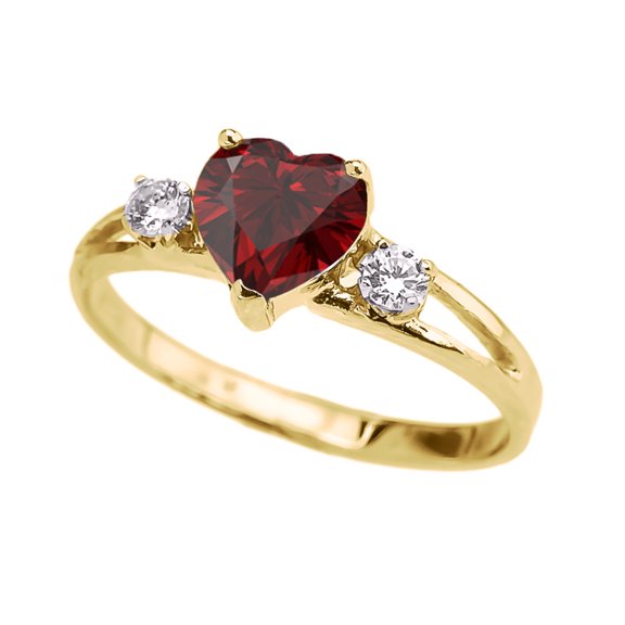 10k Yellow Gold Garnet January Birthstone Heart Ring (Size 4)
