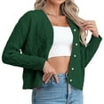 thumbnail image 3 of Womens Casual Long Sleeve Button Up Cable Knit Cardigan Light-Weight Crewneck Button Down Sweaters for Women Green L, 3 of 7