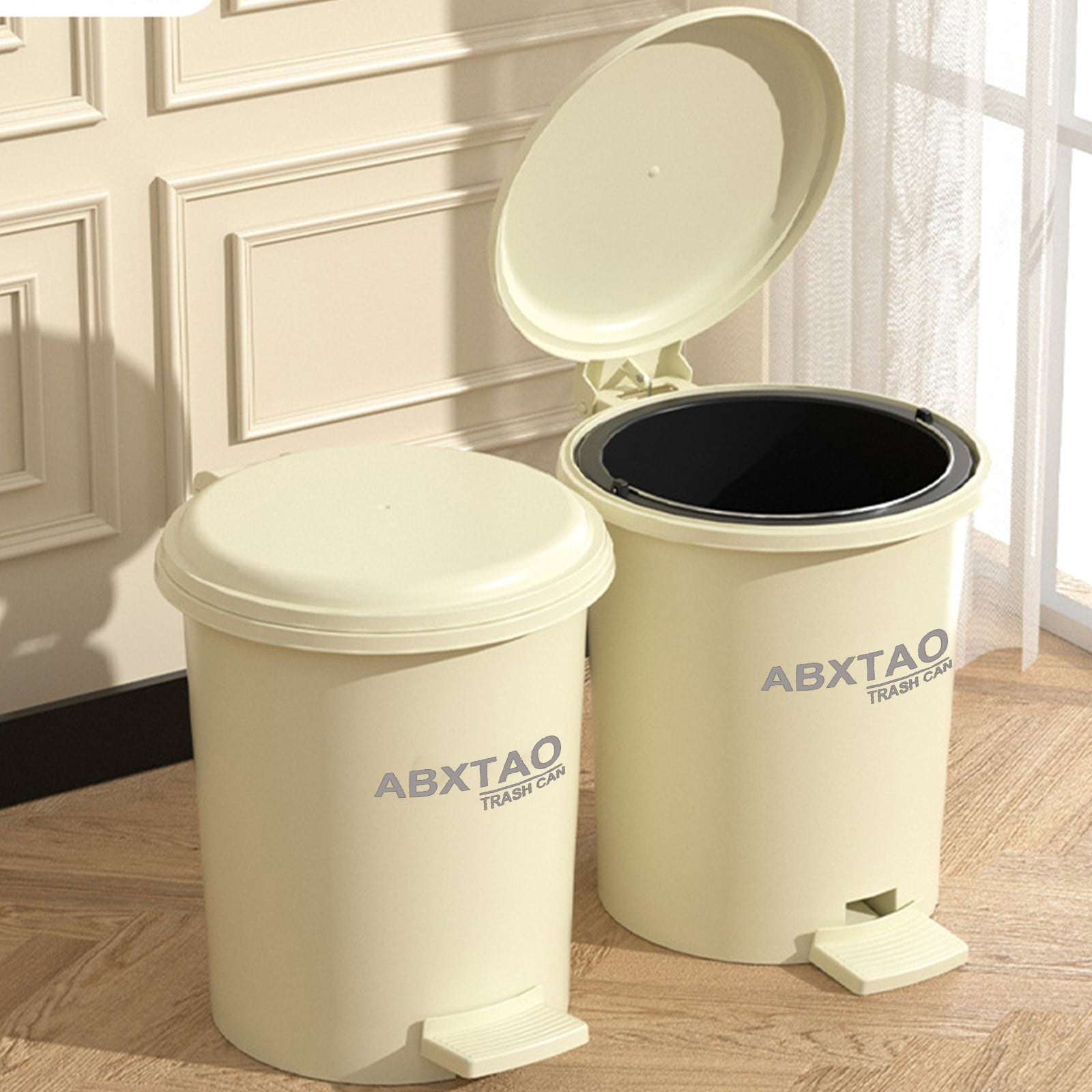 Modern Plastic Foot Pedal Trash Can with Lid | Durable Odor Control Garbage Bin for Kitchen Bathroom Office | Silent Close | Multiple Sizes Available | 1 Pack