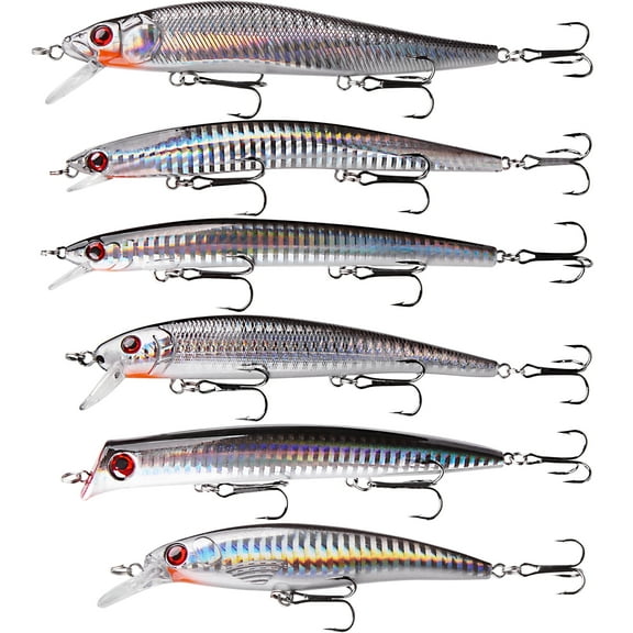 Topwater Fishing Lures Kit, 6 Packs Assorted Surf Fish Bait Jerkbait Saltwater Minnow Lures Hard Baits Popper Plugs for Striped Bass Offshore Sea Fishing Tackle