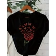 thumbnail image 2 of Women's Vintage Butterfly & Floral Print Crew Neck T-Shirt - Casual Short Sleeve, Black Polyester, Machine Washable, Ideal for Spring/Summer, 2 of 7