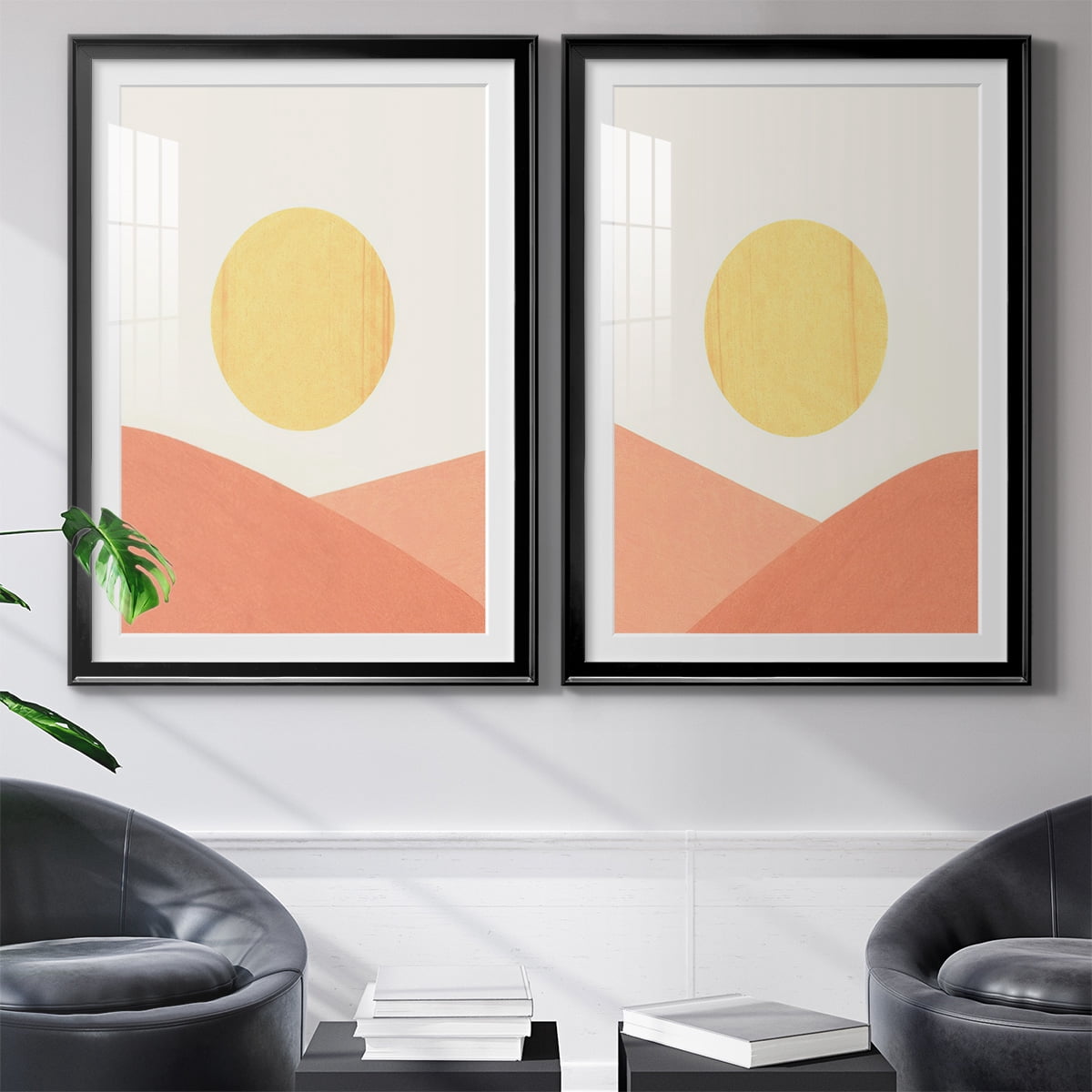 Wexford Home Simple Boho Sun I Premium Framed Print, 26.5" x 36.5" - Ready to Hang, Black (Set of 2)