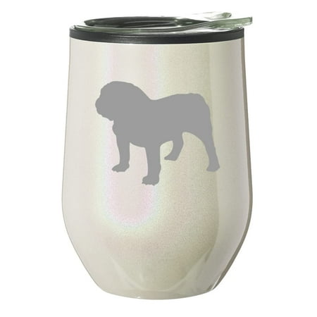 

Stemless Wine Tumbler Coffee Travel Mug Glass With Lid Gift Bulldog (Pearl Glitter)