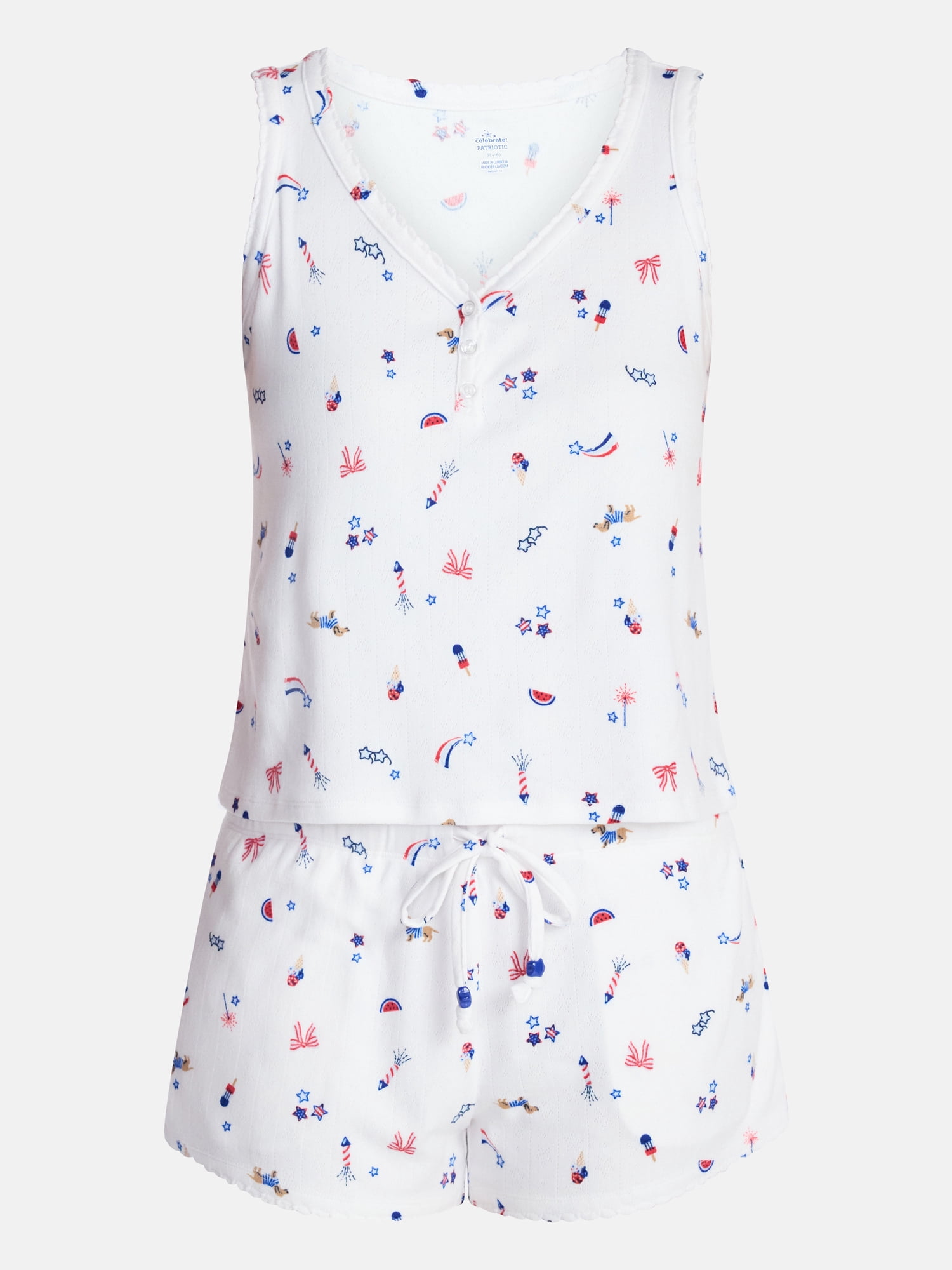 Fourth of July Women's Pointelle Top and Shorts Pajama Set from Way to Celebrate, 2-Piece, Sizes XS-3X