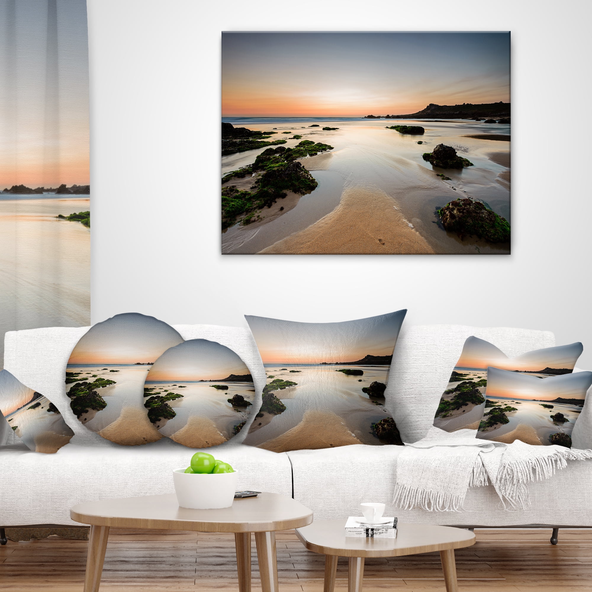 Designart Dark Waters at Sunset - Seashore Photography Throw Pillow - 16x16