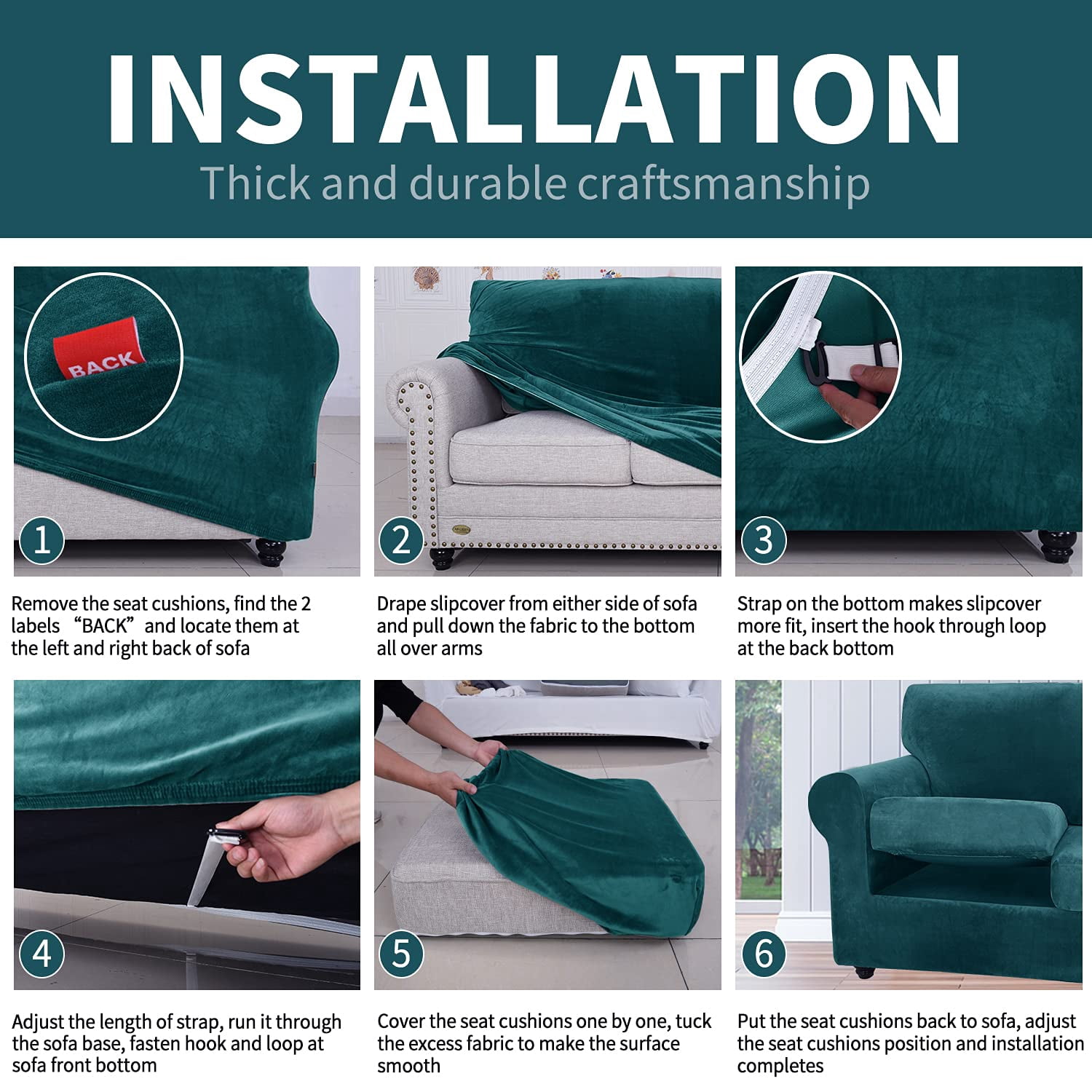 JIATER 2-Piece Armchair Sofa Cover Stretch Couch Cover Velvet Sofa Slipcover Furniture Protector with 1 Cushion Cover,Dark Green