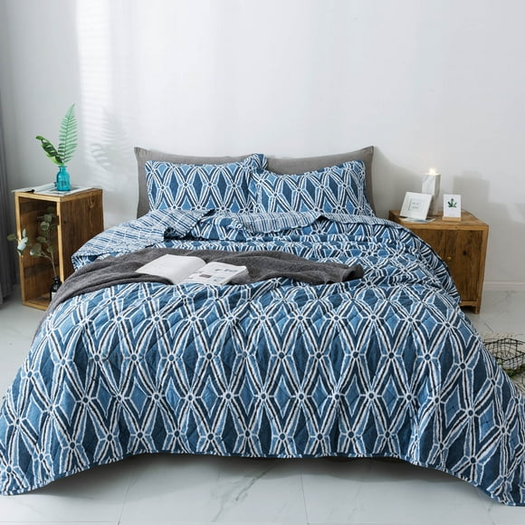 Ensemble de Couvre-Lit Réversible True Blue Diamond Stitch