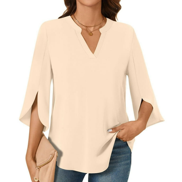 OJSFQUFP Pastel Blouse Beige Women Casual Solid Color Short
