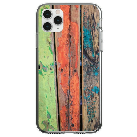 DistinctInk Clear Shockproof Hybrid Case for iPhone 12 MINI (5.4" Screen) - TPU Bumper, Acrylic Back, Tempered Glass Screen Protector - Rough Painted Wood Print - Printed Wood Grain Image