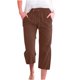 thumbnail image 1 of Pantalones capri de lino de cintura alta para mujer de Umfun, pantalones de talla grande, pantalones deportivos de control de abdomen, marrón L, 1 of 5
