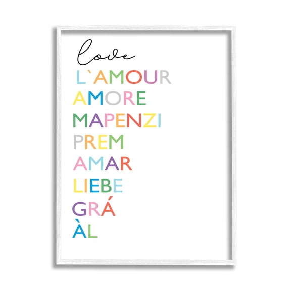 Stupell Industries Love L'Amour Amore Mapenzi Romantic Terms Rainbow Typography, 24 x 30, Designed by Elizabeth Tyndall
