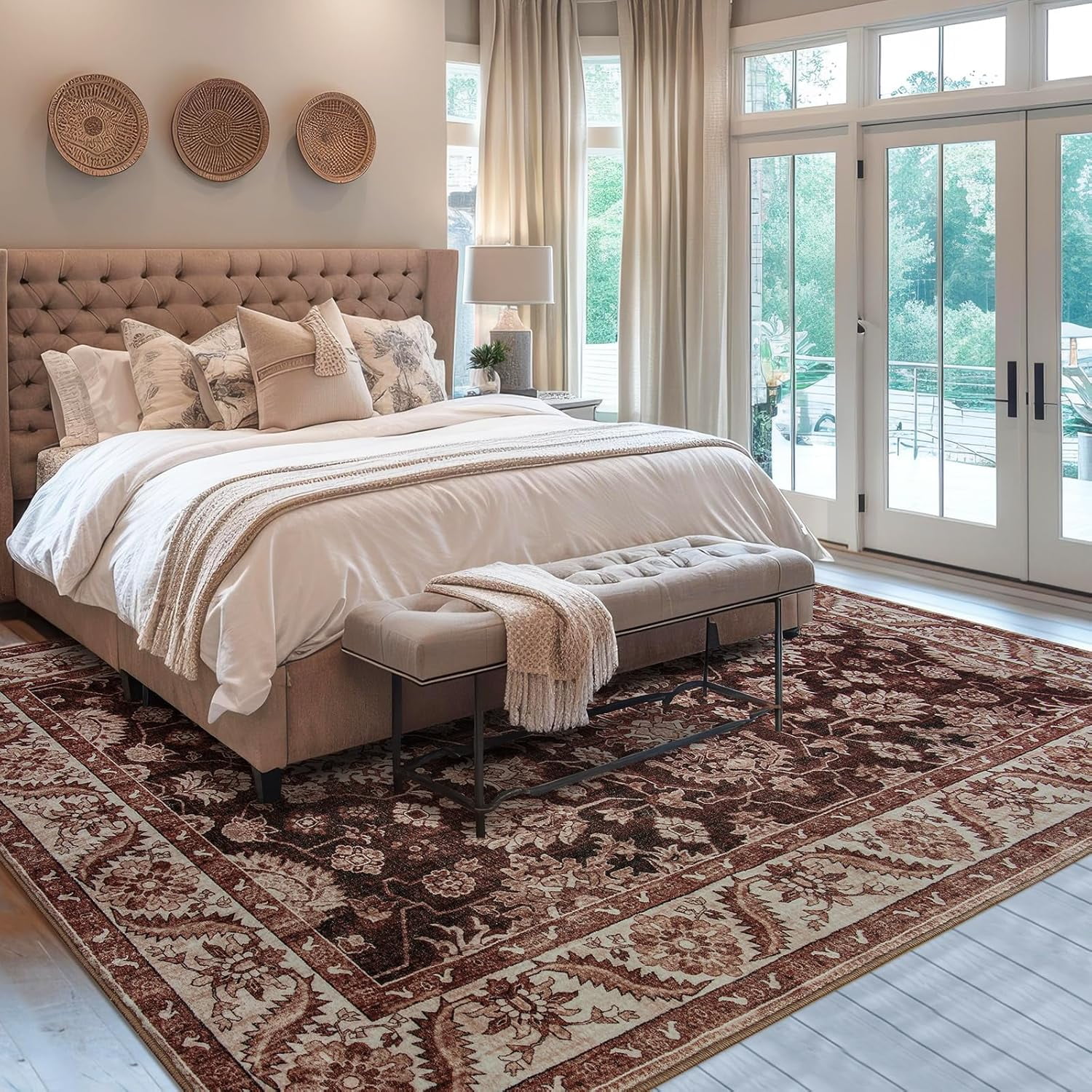 Homore Vintage Boho Traditional Oriental Faux Wool Area Rug, 5' x 7', Reddish brown