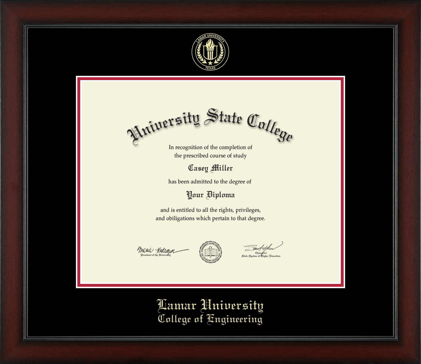 Lamar University College of Engineering Diploma Frame, Document Size 14" x 11"