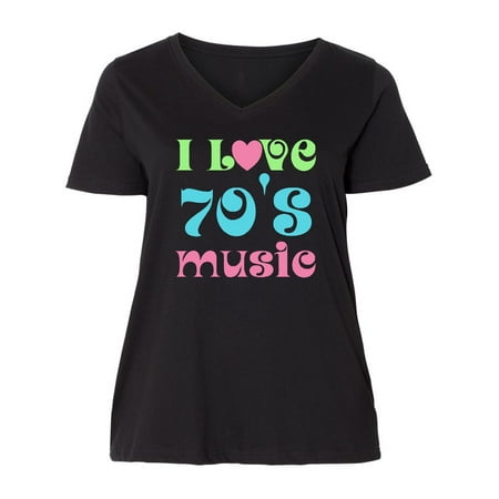 I Love 70's Music Ladies Curvy V-Neck Tee