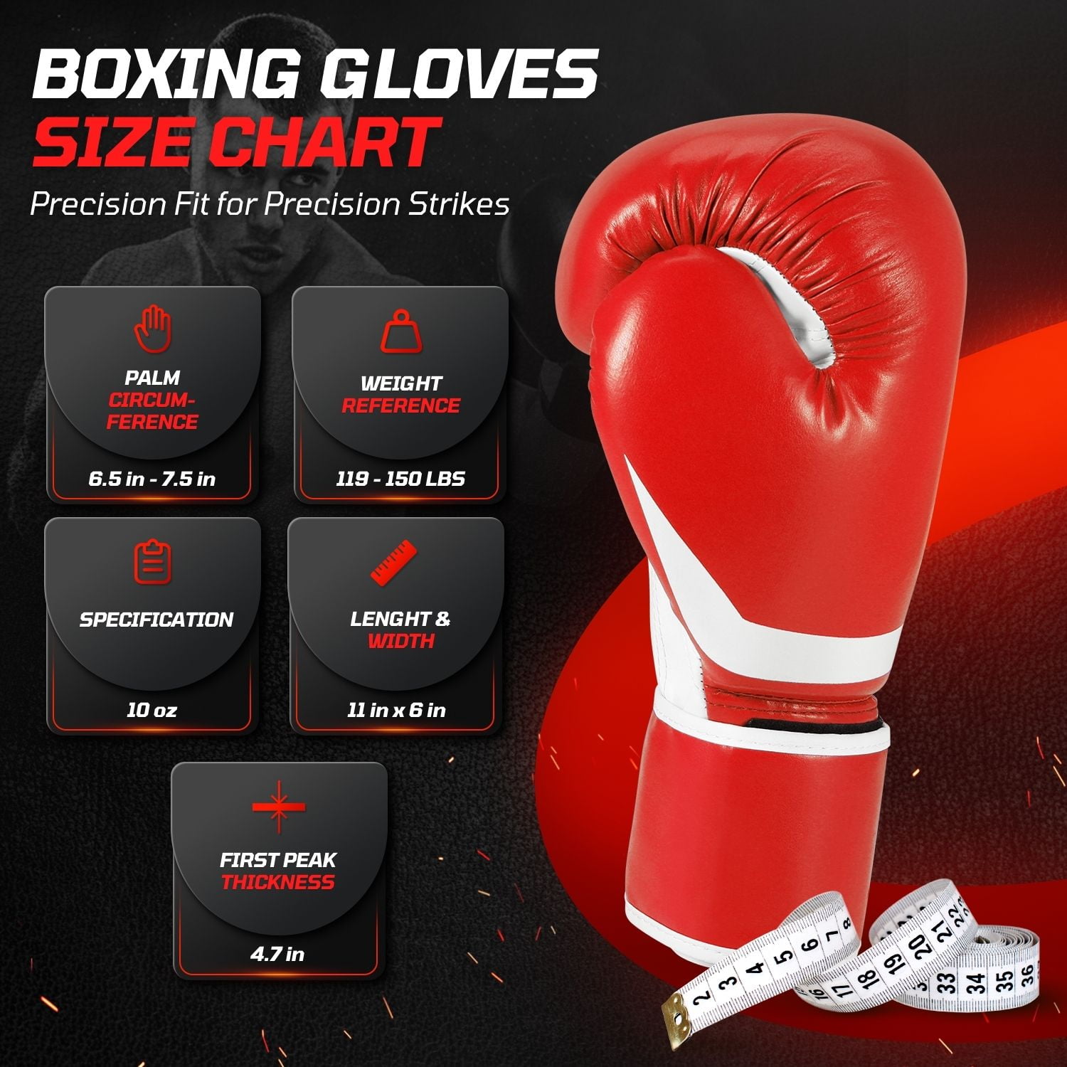 10 oz Boxing Sparring Training Gloves for Men, Youth, and Women, Boxing Gloves Punching Bag Gloves 10 Ounce for KickBoxing, MMA, Muay Thai, Training, Sparing, Bagwork with Wrist Wrap, Red
