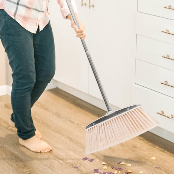 LOLIPPYY Hardwood Floor Broom with Stainless Steel Handle, Khaki Heavy Duty Sweeper for Office and Home Use