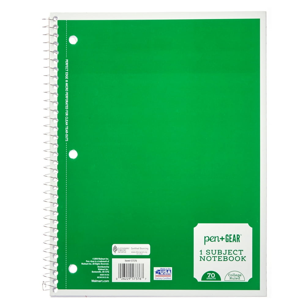 Pen + Gear 1-Subject Spiral Notebook, College Ruled, 70 Pages, Green