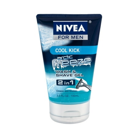 Nivea for Men Cool Kick Artic Freeze 2 in 1 Wash & Shave Gel, 3.3 FL OZ