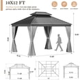 thumbnail image 4 of MUCHANT 10'x12' Hardtop Gazebo with Mosquito Netting & Curtains, Permanent Outdoor Double Roof Metal Gazebo for Patio Garden Lawn, 4 of 7