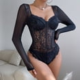 thumbnail image 5 of Tejiojio Women's Solid Lace Long Sleeved V-neck Skintight Onesie Bodysuits Clearance Womens Plus Shorts, 5 of 7