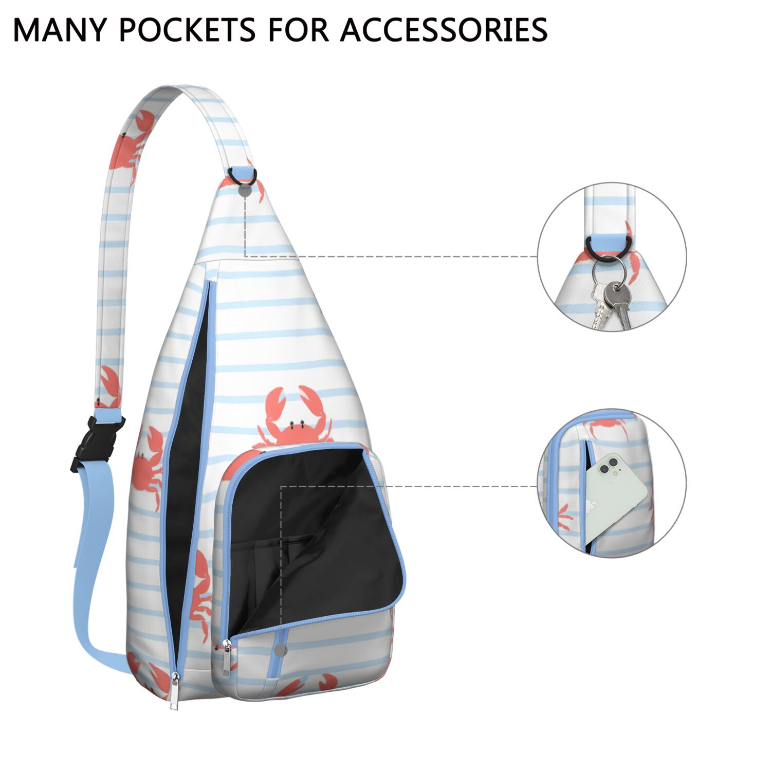 Stylish Travel Sling Bag Marine Adorable Crab Crossbody Shoulder Backpack Adjustable Lightweight Travel Hiking Casual Daypack for Unisex