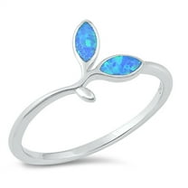 CHOOSE YOUR COLOR Blue Simulated Opal Plant Lady Leaf Ring .925 Sterling Silver Band CZ Female Size 10