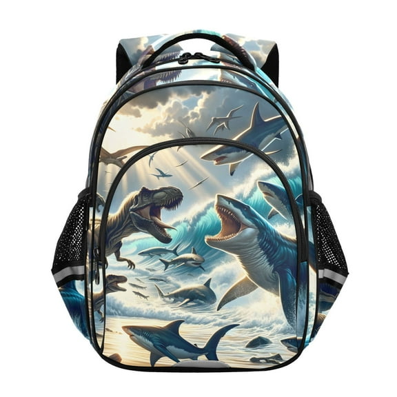 ALAZA Dinosaurs and Sharks on Beach School Backpack Elementary Bag Bookbag Travel Rucksack