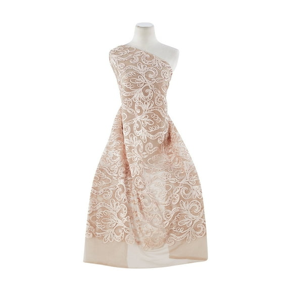 Zelouf Twill Tape Damask On Tulle , Sewing, DIY, Crafts Fabric by the Yard, Tan, 3 Yard