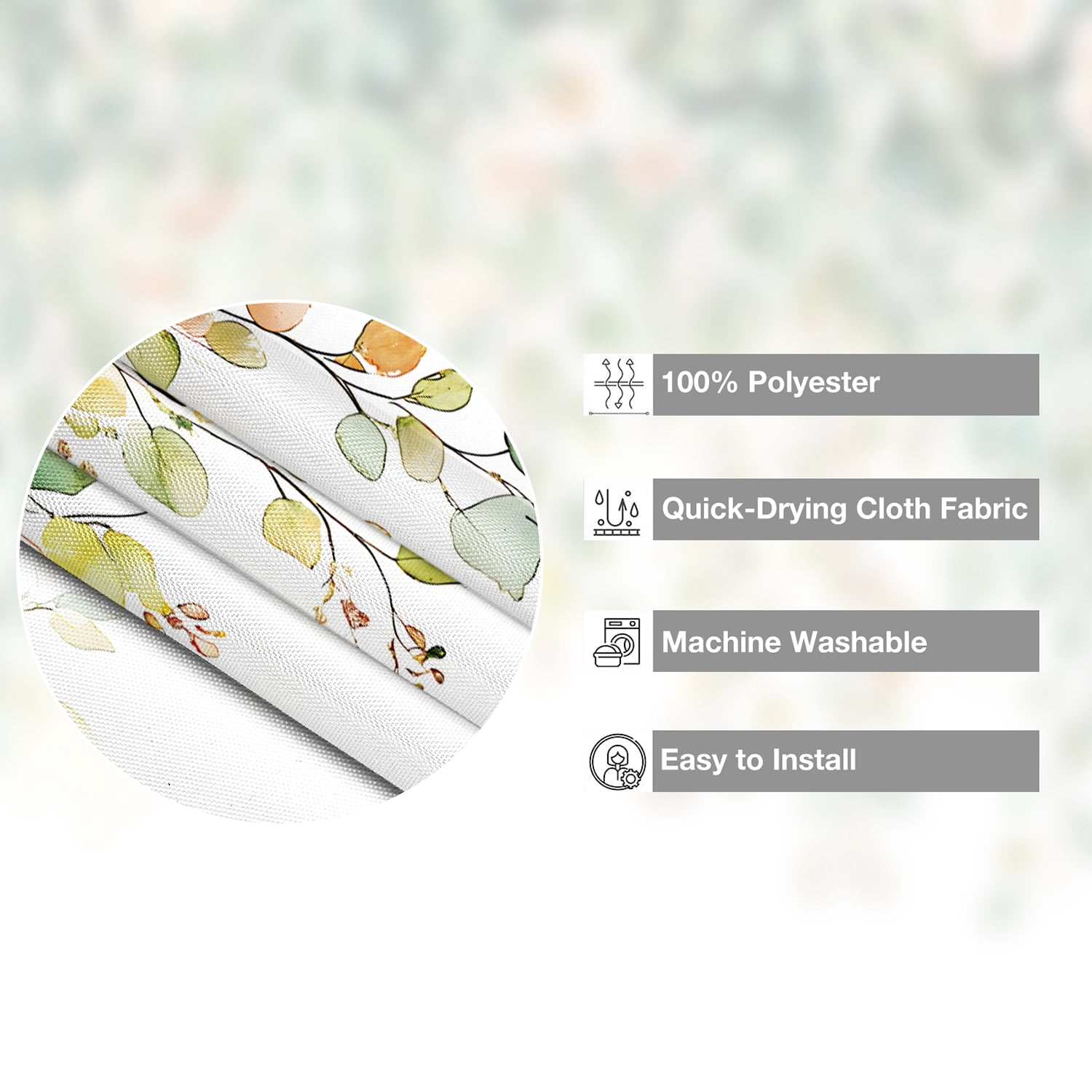 MIZHONA Green Leaves Shower Curtain,NaturePink Flower Bathroom Shower Curtain with Hooks,72Wx78L