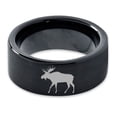 thumbnail image 2 of Tungsten Elk Moose Walking Band Ring 9mm Men Women Comfort Fit Black Flat Cut Brushed Polished, 2 of 4