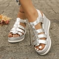 thumbnail image 2 of Rokment Platform Wedge Gladiator Sandals for Women 2026 Classic Vintage Casual Metallic Leather Open Toe Ankle Strap Chunky High Heels Fisherman Dressy Summer Shoes Roman Beach Silver Size 9, 2 of 8