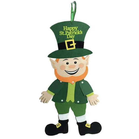 Saint Patrick's Day Decor | Jointed Felt Leprechaun Hanging Decoration, Black, Dark Green, Gold, Green, Light Green, Medium
