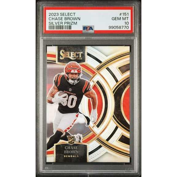 Graded 2023 Panini Select Chase Brown #151 Silver Prizm Rookie RC Football Card PSA 10 Gem Mint