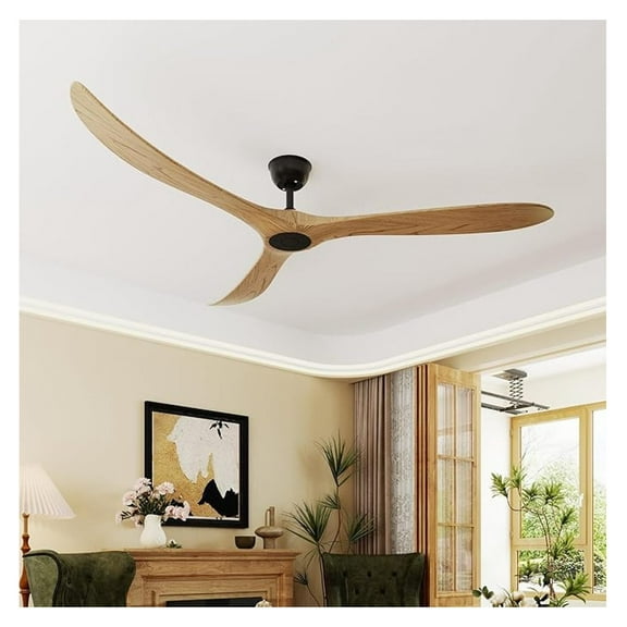 72 Inch Low Profile Ceiling Fan with 3 Solid Wood Blades, Indoor/Outdoor Bedroom Ceiling Fans with for Patio, 6-Speed Modern Fans Noiseless DC Motor, Timer, No Light, Wood Walnut