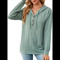thumbnail image 3 of Sudadera con Capucha para Mujer, de Punto, de Larga, con Cordón Ajustable, Botones, Cuello en V, Informal, Tipo Jersey, con Capucha Verde Oscuro S, 3 of 9
