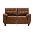 thumbnail image 3 of 59" Loveseat Modern Design Faux Leather Couch, Living Room Sofa with Storage, Big Armrest Sofa, Upholstered Breathable PU Leather Sofa (Brown), 3 of 11