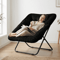 thumbnail image 7 of Gaildon Moon Saucer Chair Soft Faux Fur Folding Accent Chair, Square Lounge Lazy Chair Moon Chair with Metal Frame, Black, 7 of 7