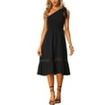 thumbnail image 2 of INSPIRE CHIC Womens' One Shoulder Sleeveless High Waist A Line Summer Midi Dress XS Black, 2 of 5