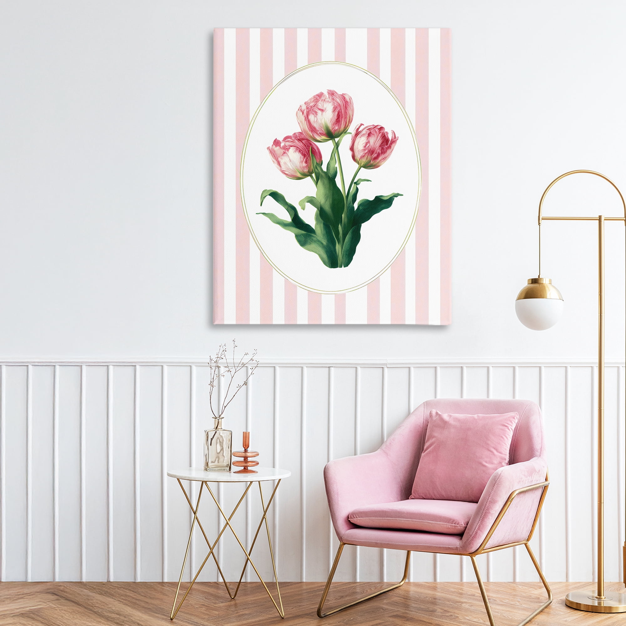 Stupell Industries Spring Tulips on Stripes Canvas Wall Art, design by Ink Drop Loft