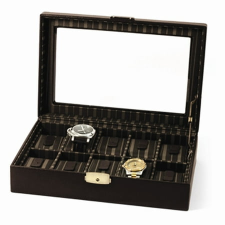 Brown Leather Ten Watch Case w/Glass Top & Locking (Top Ten Best Mens Watches)