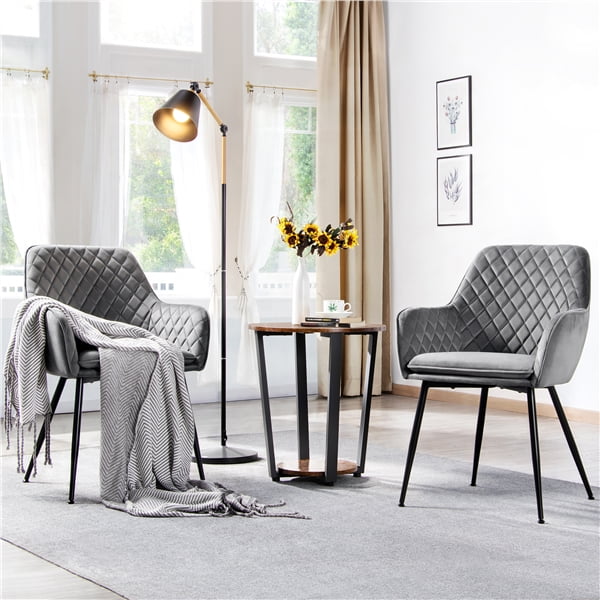 TUKAILAi 2PCS Faux Leather Grey Dining Chair Counter Lounge Kitchen Living Room Corner Chair Steel Legs Tub Chair Armchair with Armrests & Backrest 