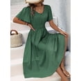 thumbnail image 6 of Women Casual Midi Maxi Dresses Polka Dot Print Short Sleeve V Neck Elastic Waist Boho Beach Dress Green M, 6 of 9