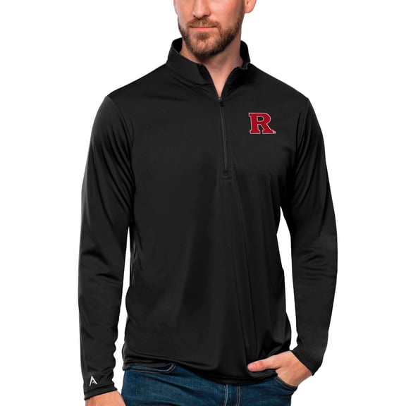 Men's Antigua Black Rutgers Scarlet Knights Tribute Quarter-Zip Top