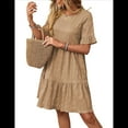 thumbnail image 3 of Vestidos de Verano para Mujer 2025, Cuello Redondo, Abullonada, Cintura Alta, Fruncido, Corte A, Holgados, Midi, Caqui, Talla S, 3 of 9