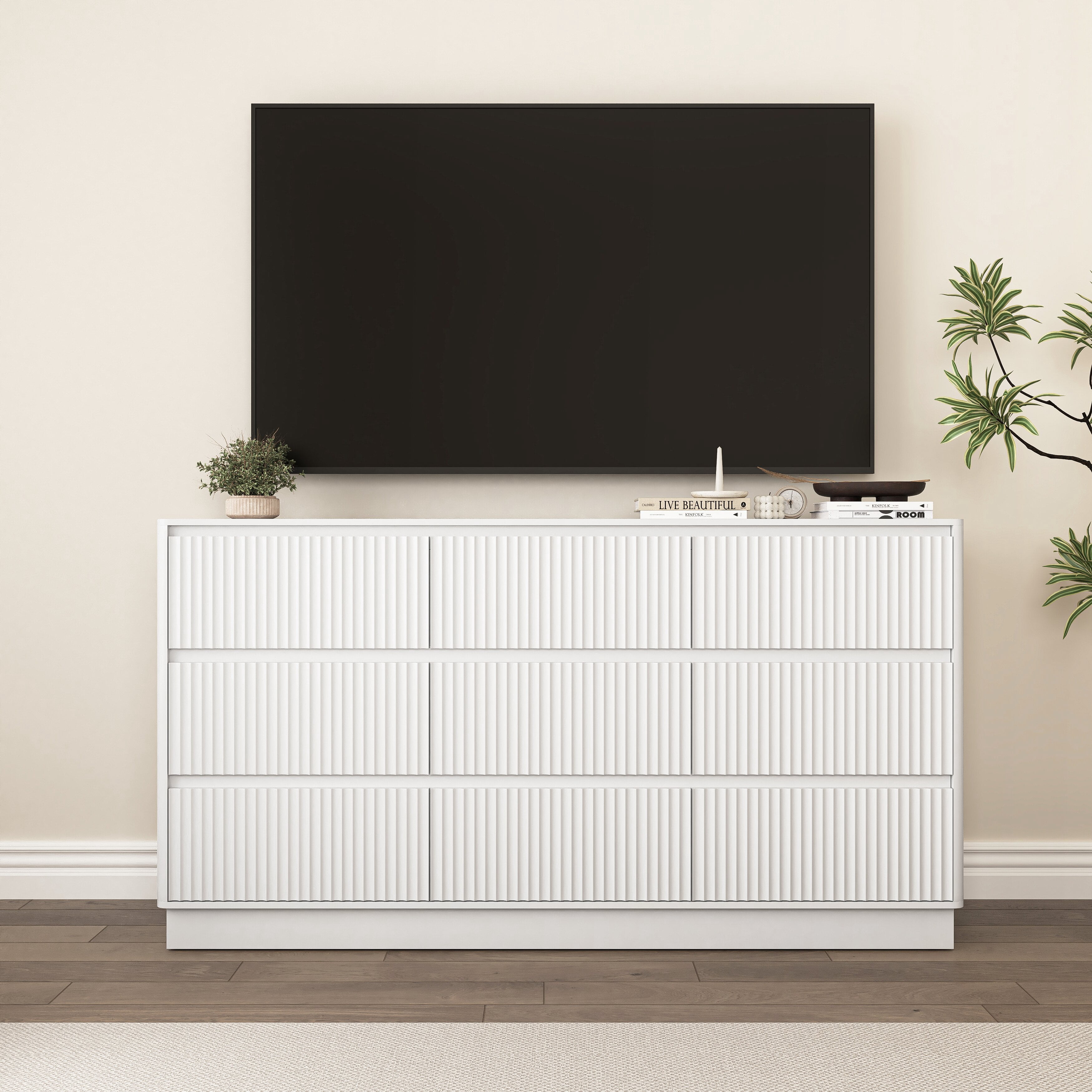 Mintazer 9 Drawers Dresser for Bedroom, Storage Chest of Drawers, Wide Closet Dressers for Hallway, Entryway, Living Room, White