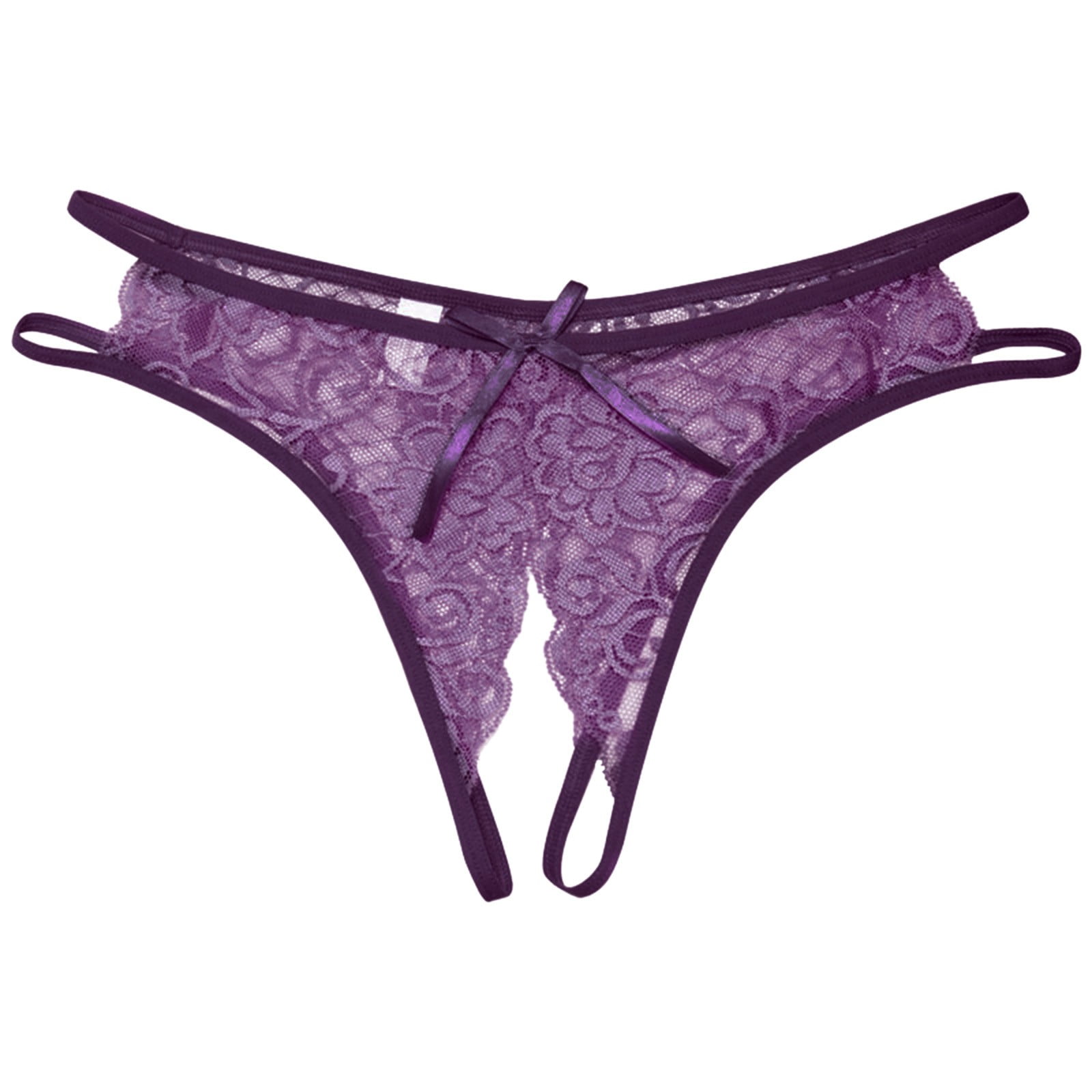 TANGNADE Women's Lace Underpants Open Crotch Panties Low Waist Briefs  Underwear Purple One size 