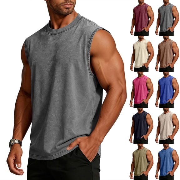 Mens Sleeveless Tank Tops Cut Off Muscle Gym T Shirts Running Beach Loose Fit Tees Gray XL