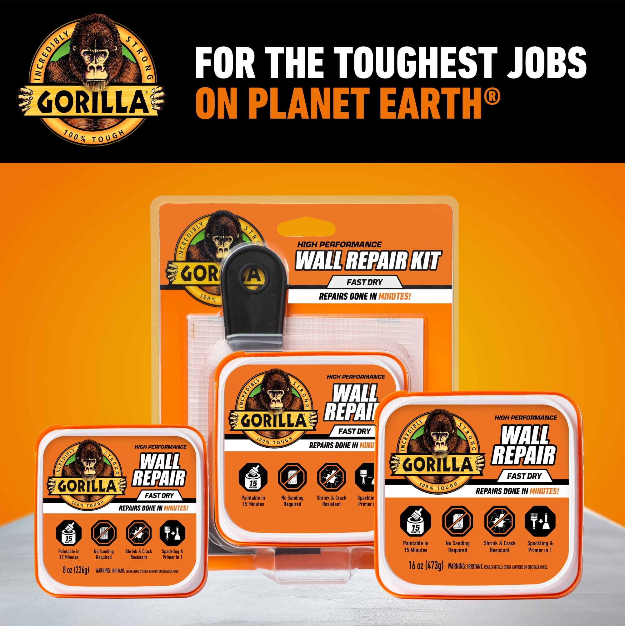 Gorilla Glue Wall Repair Kit. 4oz Spackling & Patch, 3" Putty Knife and 220 Grit Sanding Block Color