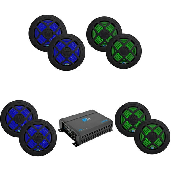 ATG Audio Marine Amplifier Plus (2) Pair 6.5" and (2) Pair 8" Black Marine Coaxials